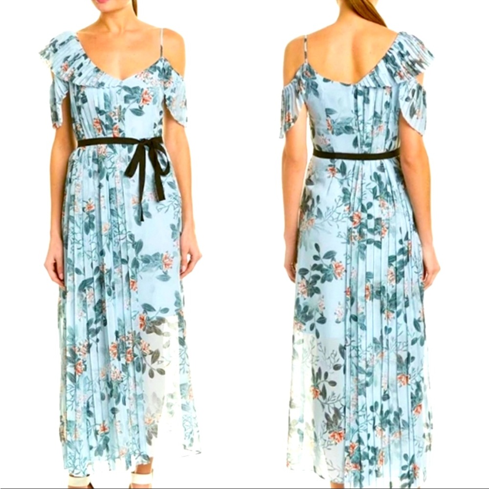 French Connection Blue Floral Pleated Maxi Dress NWT size 6 Off Shoulder